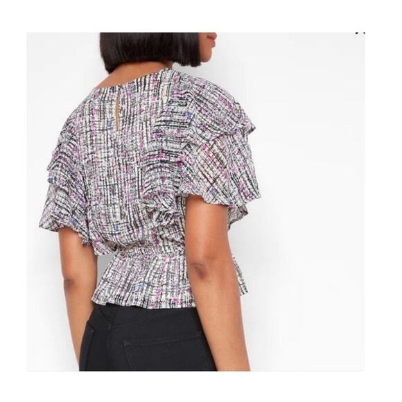 Express Geometric Abstract Ruffle Sleeve Work Peplum Top Size Small - Picture 3 of 6